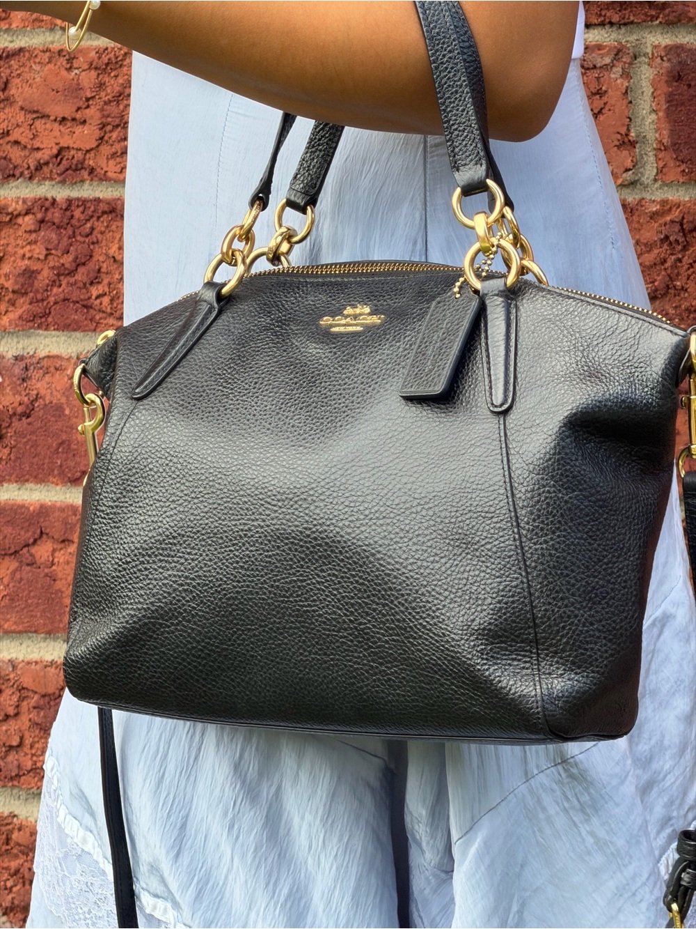 Coach Black Pebbled Leather Satchel with Gold Hardware